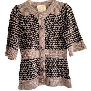 Lia Molly Black Gray Kint Patterned Cardigan Sweater Button Up Women’s S